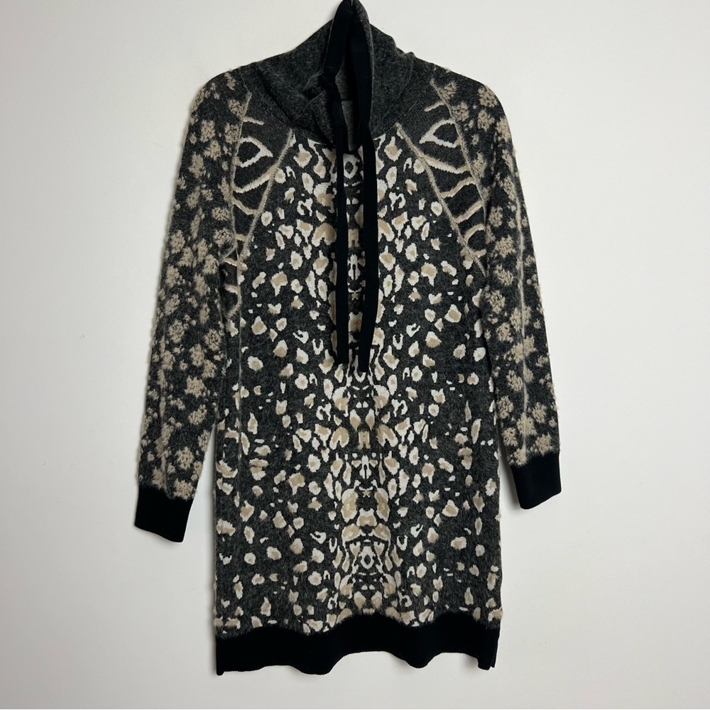 NEW Tribal Intarsia‎ Cheetah Boho Soft High Neck Eye Lash Tunic Sweater Dress